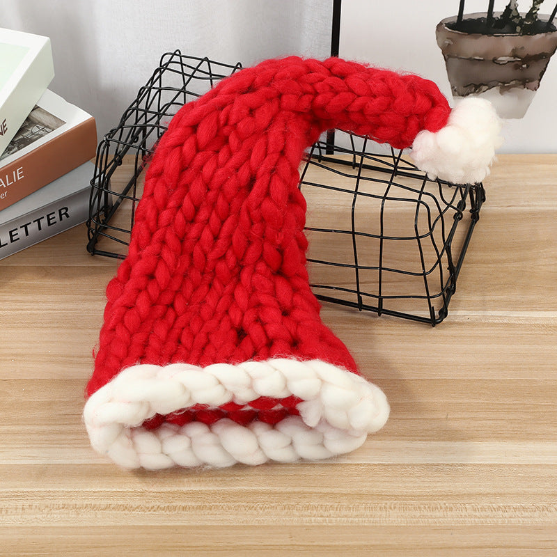 Cute Plush Knit Style Oversized Santa Hat with Puffball