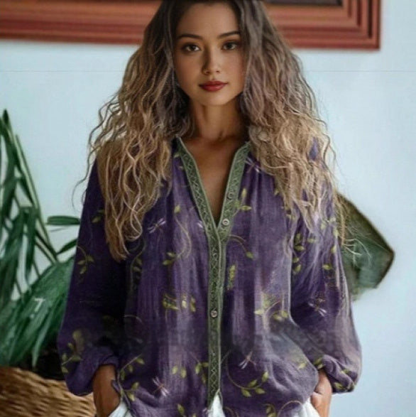 European And American Women's Casual Floral Shirt