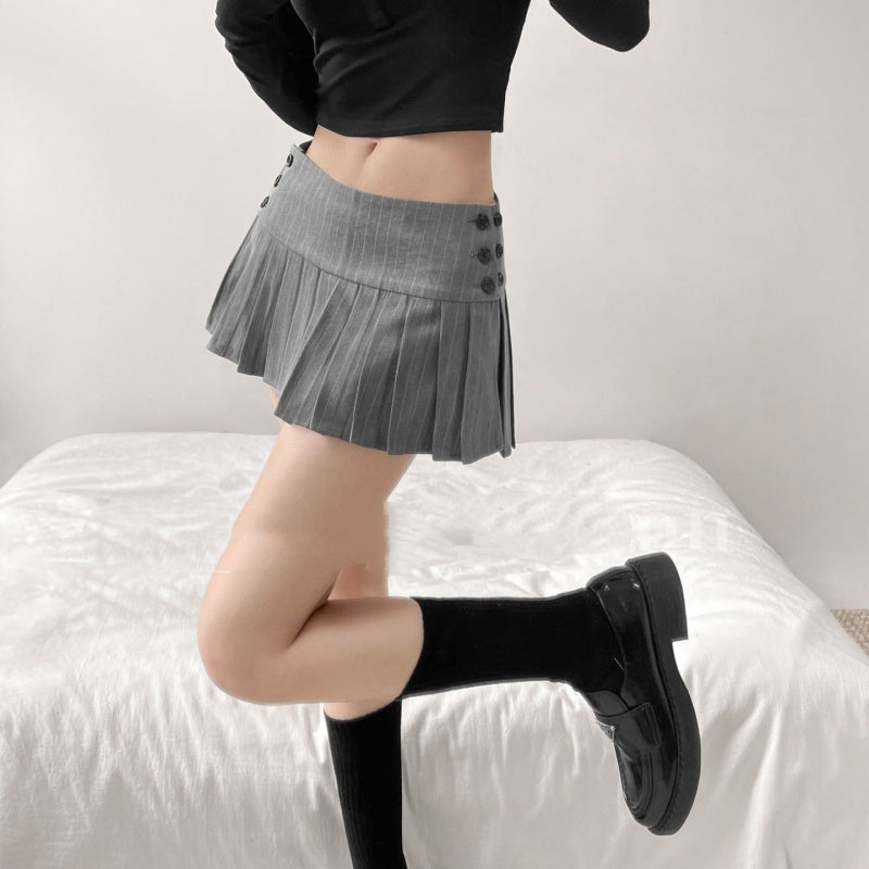 Retro Striped Suit With Pleated Skirt Women's Sexy And Versatile