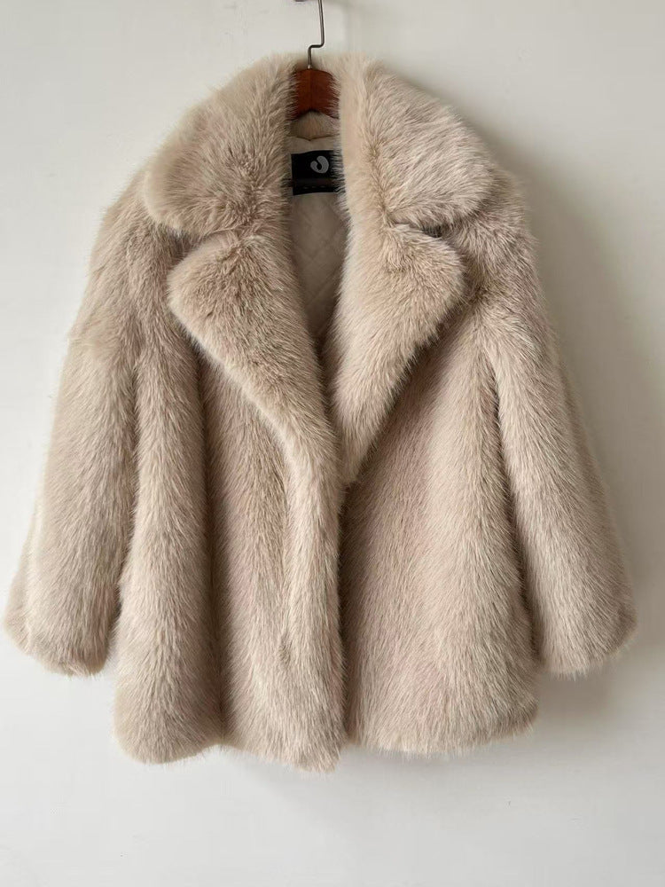 Warm Mid Length Fur Coat For Women In Winter