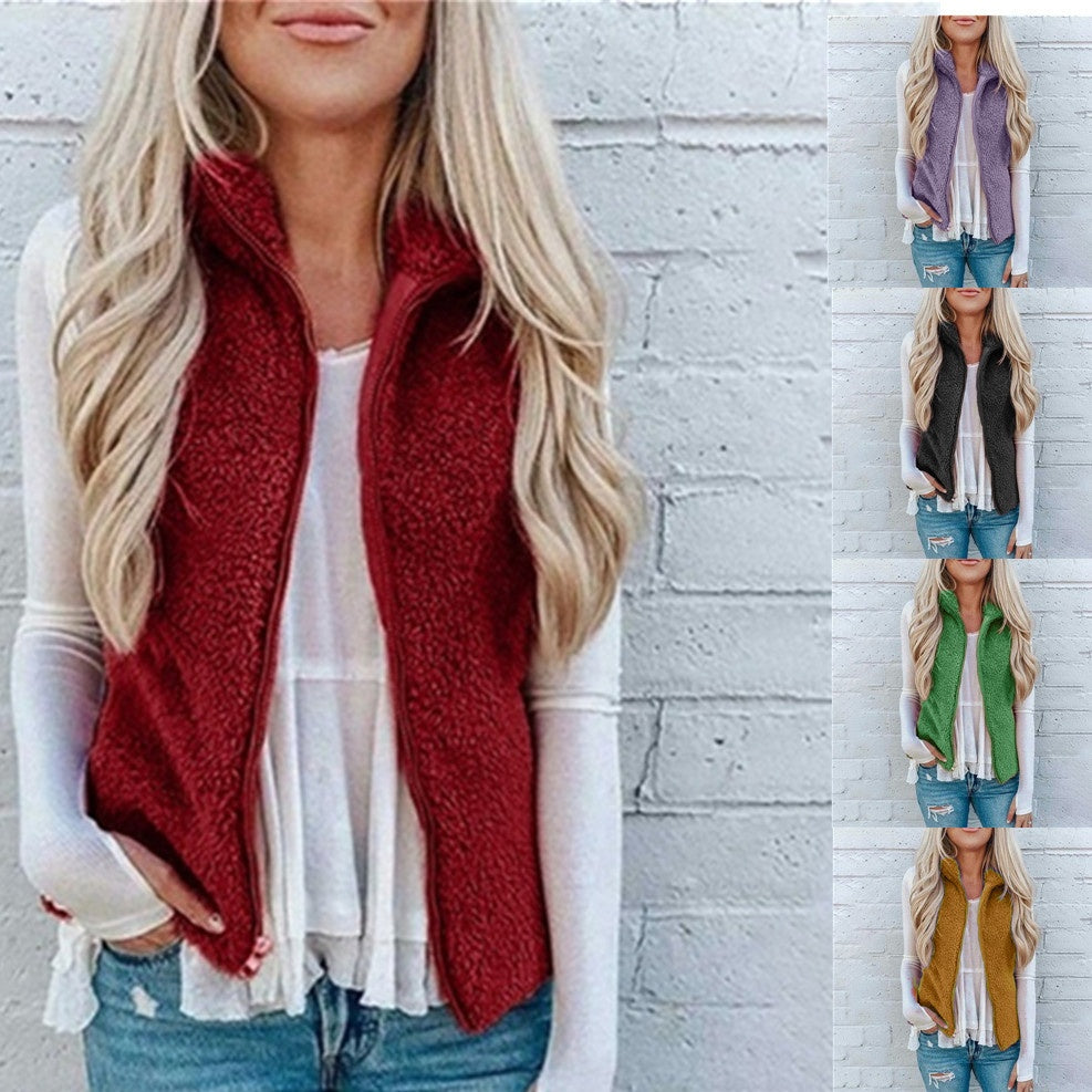 Women's Pocket Zipper Top Plush Vest