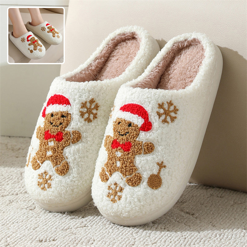 Super Soft Gingerbread Man Fleece Lined Slip On House Shoes