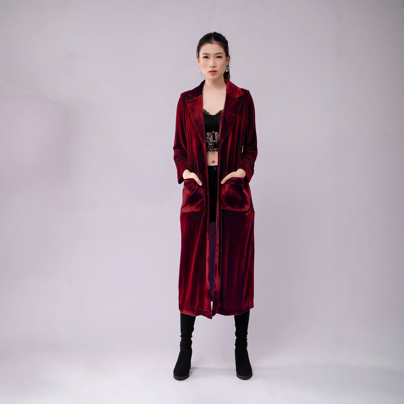 Elegant Women's Velvet Overcoat Coat Conventional Sleeve