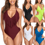 Women’s One Piece Swimsuit with Tassels and Side Cutouts