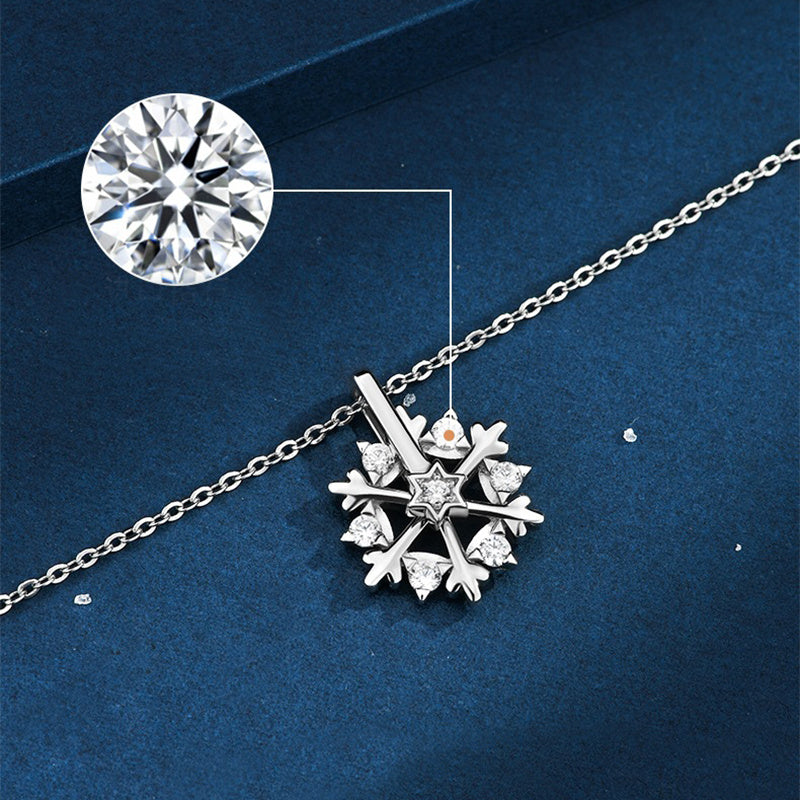925 SIlver Glamorous Rhinestone Spinning Snowflake Women's Chain Pendant Necklace in Assorted Finishes-Theone Apparel