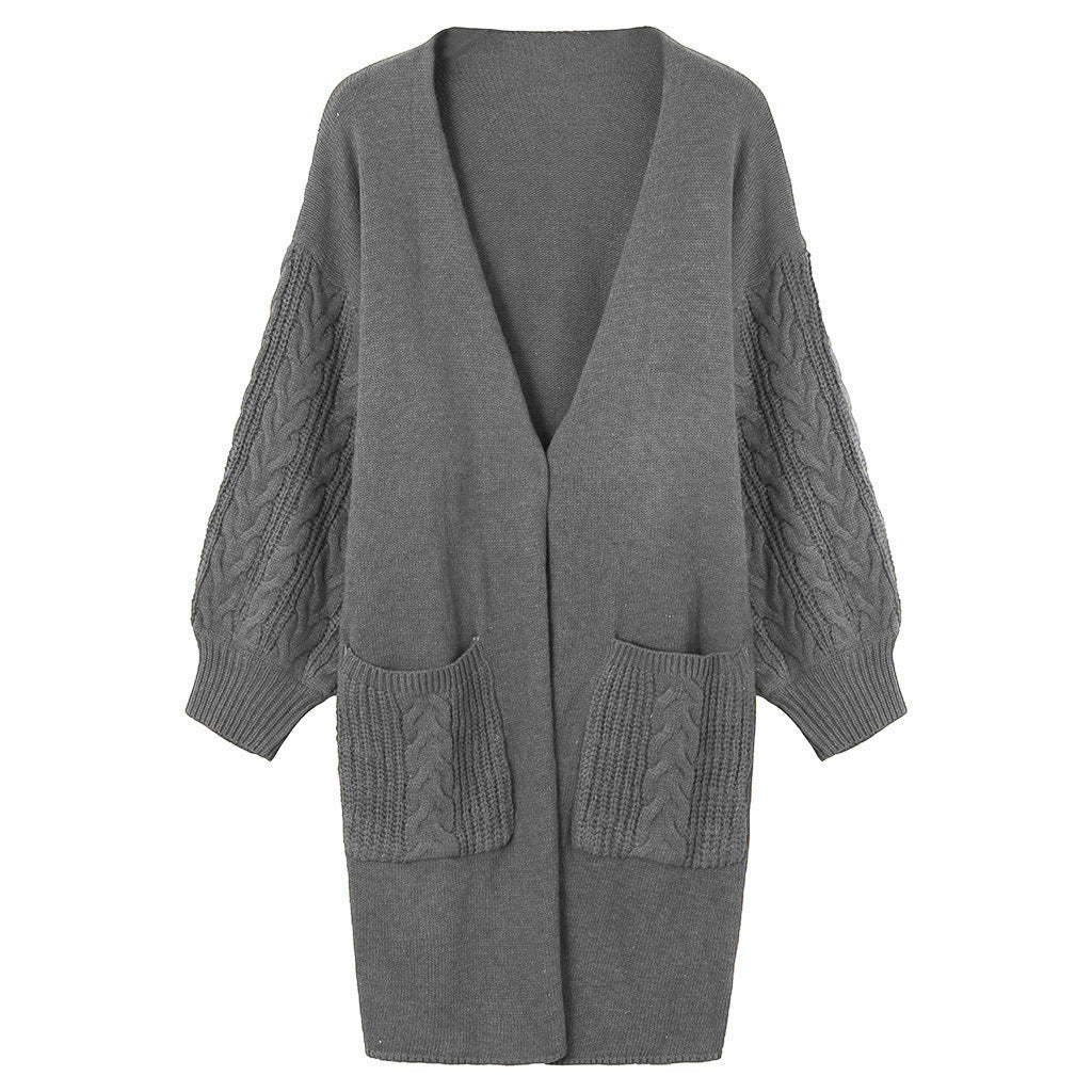 Cable Knit Lantern Sleeve Cardigan Coat For Women