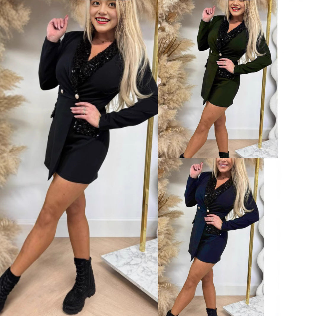 High-end Style Women's Spliced Sequin Jumpsuit Skirt