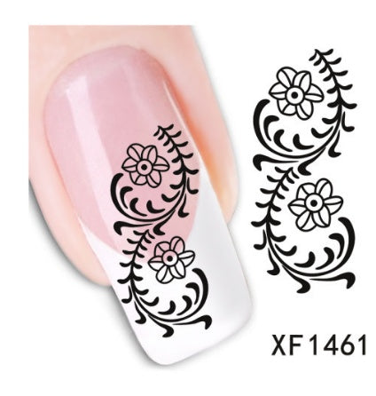 Bloemen en botanische zwarte nagelstickers voor thuisnagels