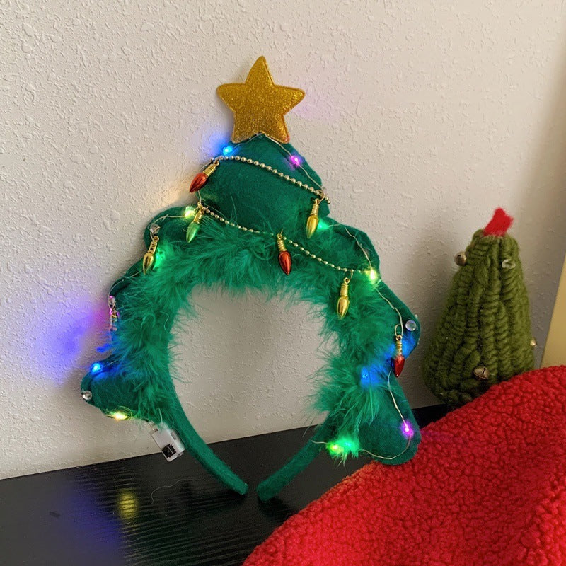 Christmas Tree Headband Hat with LED String Lights