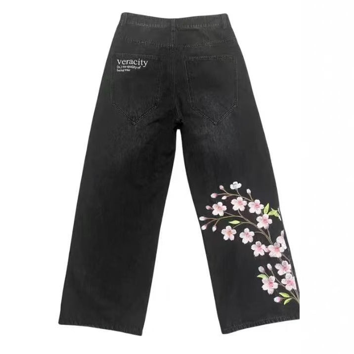 American Retro Washed Casual Loose Fit Pants-Black-Theone Apparel