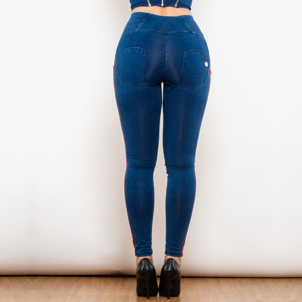 Black Stretch Pencil Jeggings with Striped Slim Design-Theone Apparel