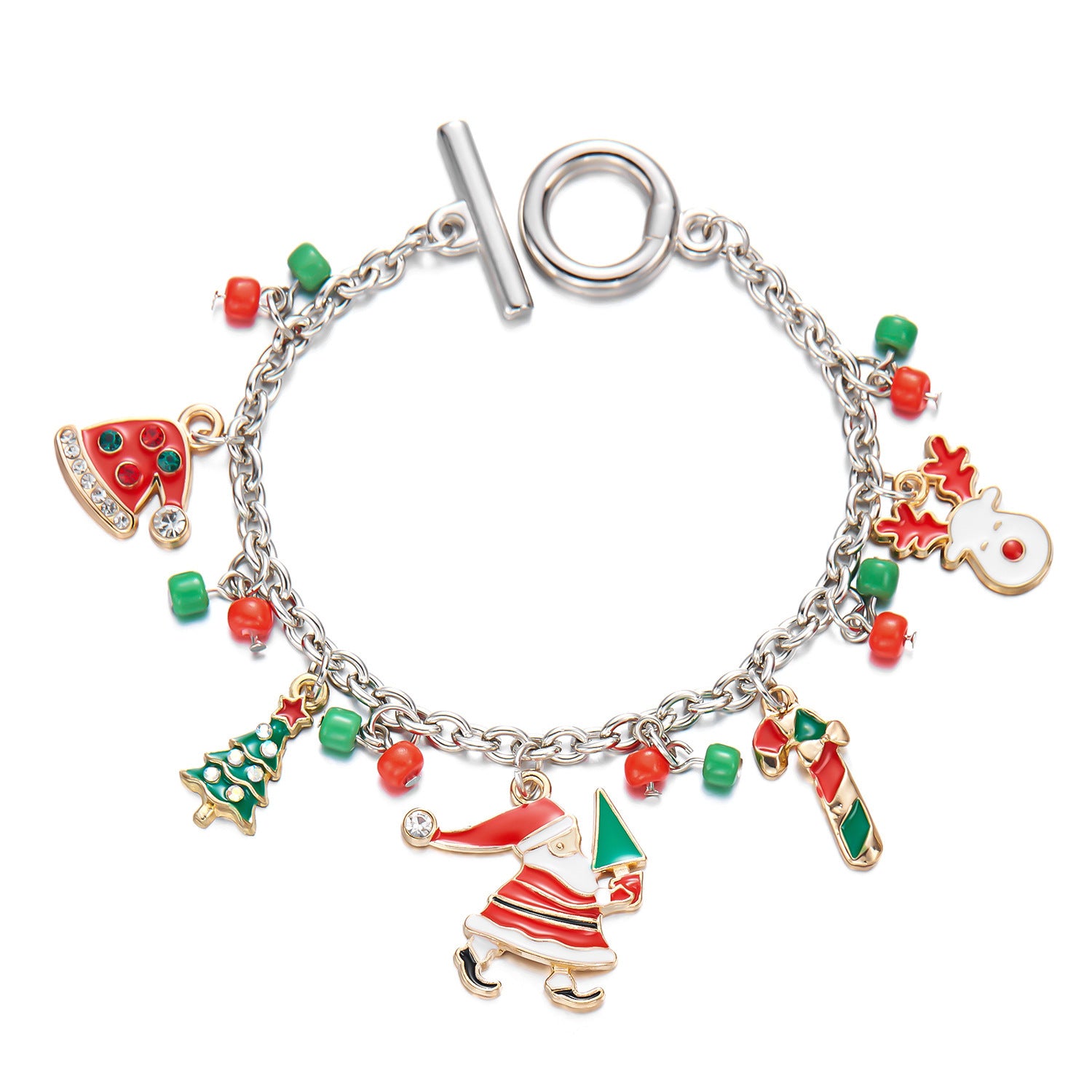 Christmas Rhinestone-Accent Enameled Toggle-Clasp Women's Charm Bracelet in Assorted Styles-Style 3-Theone Apparel