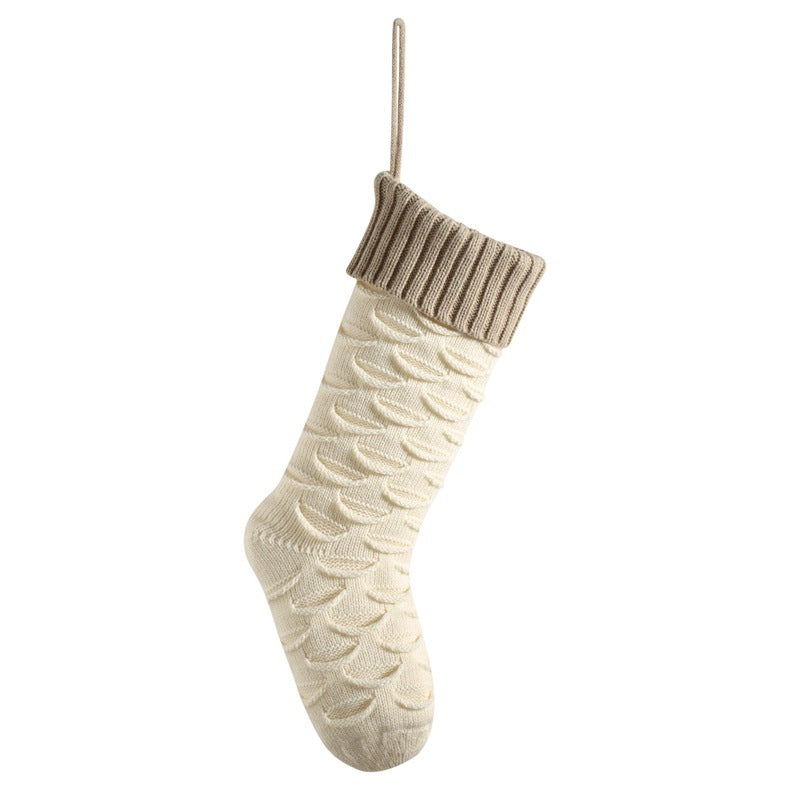 Christmas Stockings with Traditional Knit Style and Ribbed Cuff-Ivory White Body Linen-Theone Apparel