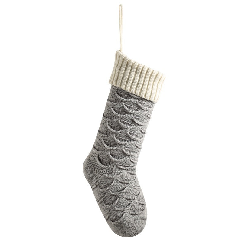 Christmas Stockings with Traditional Knit Style and Ribbed Cuff-Silver Gray Ivory White-Theone Apparel