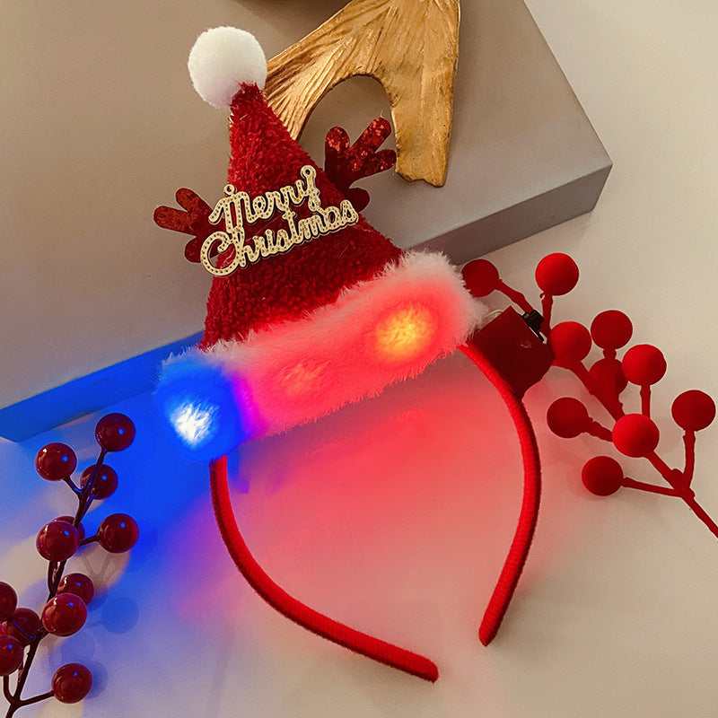 Christmas Tree Headband Hat with LED String Lights-42Velvet Antler Red-Theone Apparel