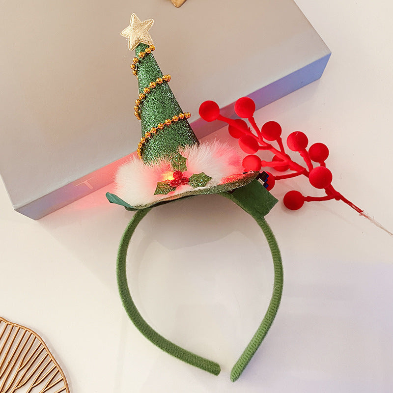 Christmas Tree Headband Hat with LED String Lights-8 Green Glittering Powder-Theone Apparel