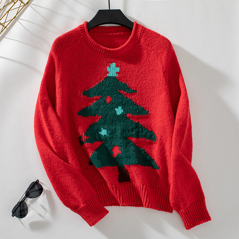 Cute Knit Style Long Sleeve Christmas Tree Sweater in Multiple Colors-Red-Theone Apparel