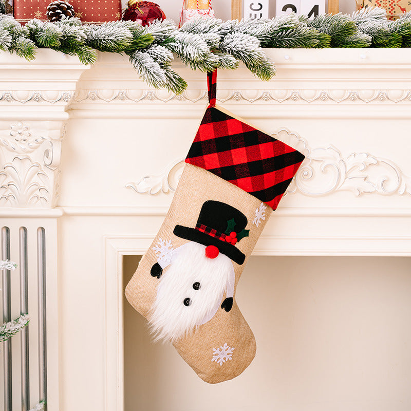 Cute Minimalist 3D Stocking with Red and White Checked Cuff-Christmas Stockings Snowman-Theone Apparel