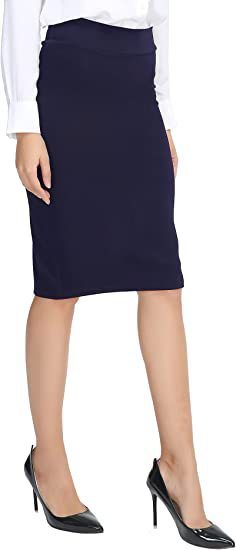 Double Layer High Waist A-Line Skirt For Professional Style-Navy Blue-Theone Apparel