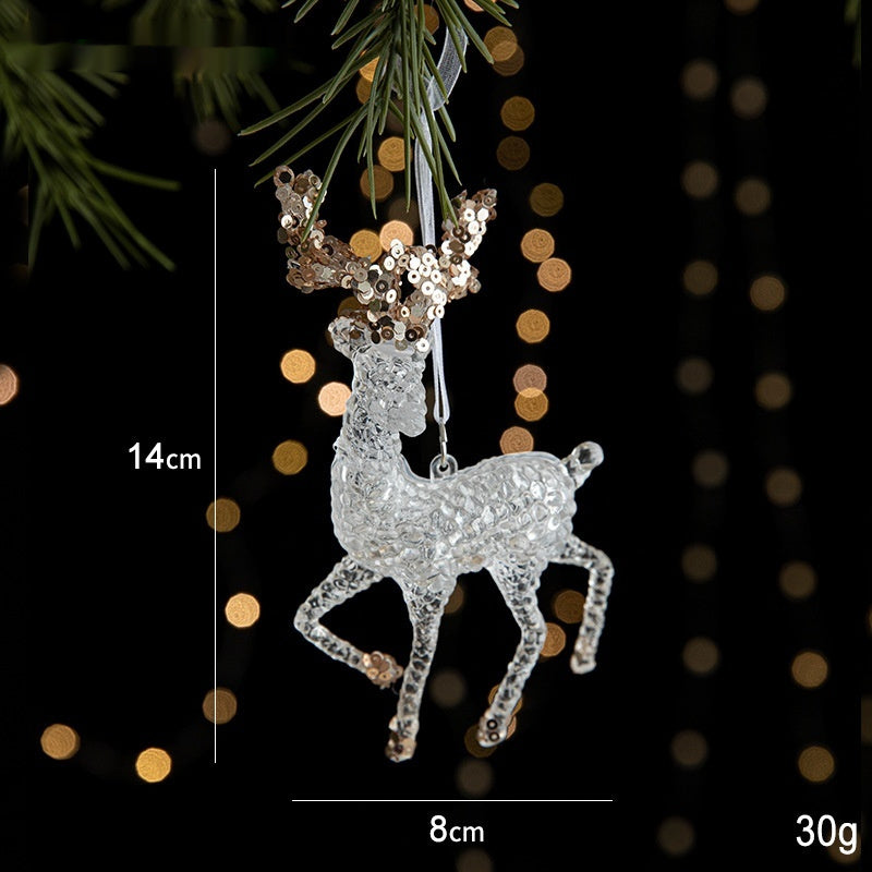 Elegant Sequined Clear Acrylic Hanging Ornament Decorations with Ribbon-Foot Lifting Elk-Theone Apparel