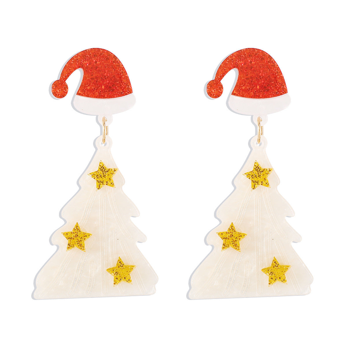 Festive Christmas Tree Dangle Drop Earrings with Santa Hat Stud-Style 4-Theone Apparel