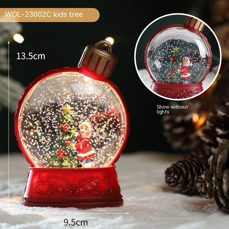 Festive Ornament-Shaped Light-Up Battery-Operated Plastic Snow Globe Christmas Decoration in Assorted Styles-Kids Tree-Theone Apparel