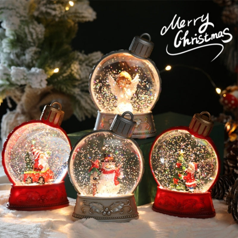 Festive Ornament-Shaped Light-Up Battery-Operated Plastic Snow Globe Christmas Decoration in Assorted Styles-Theone Apparel