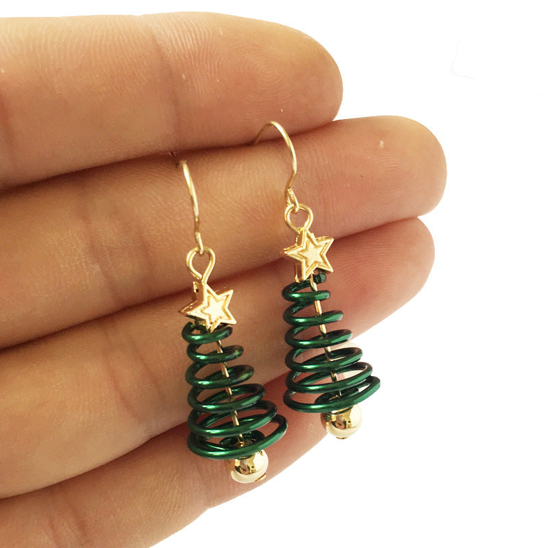 Festive Spiral Christmas Tree Drop Earrings with Golden Stud-Theone Apparel