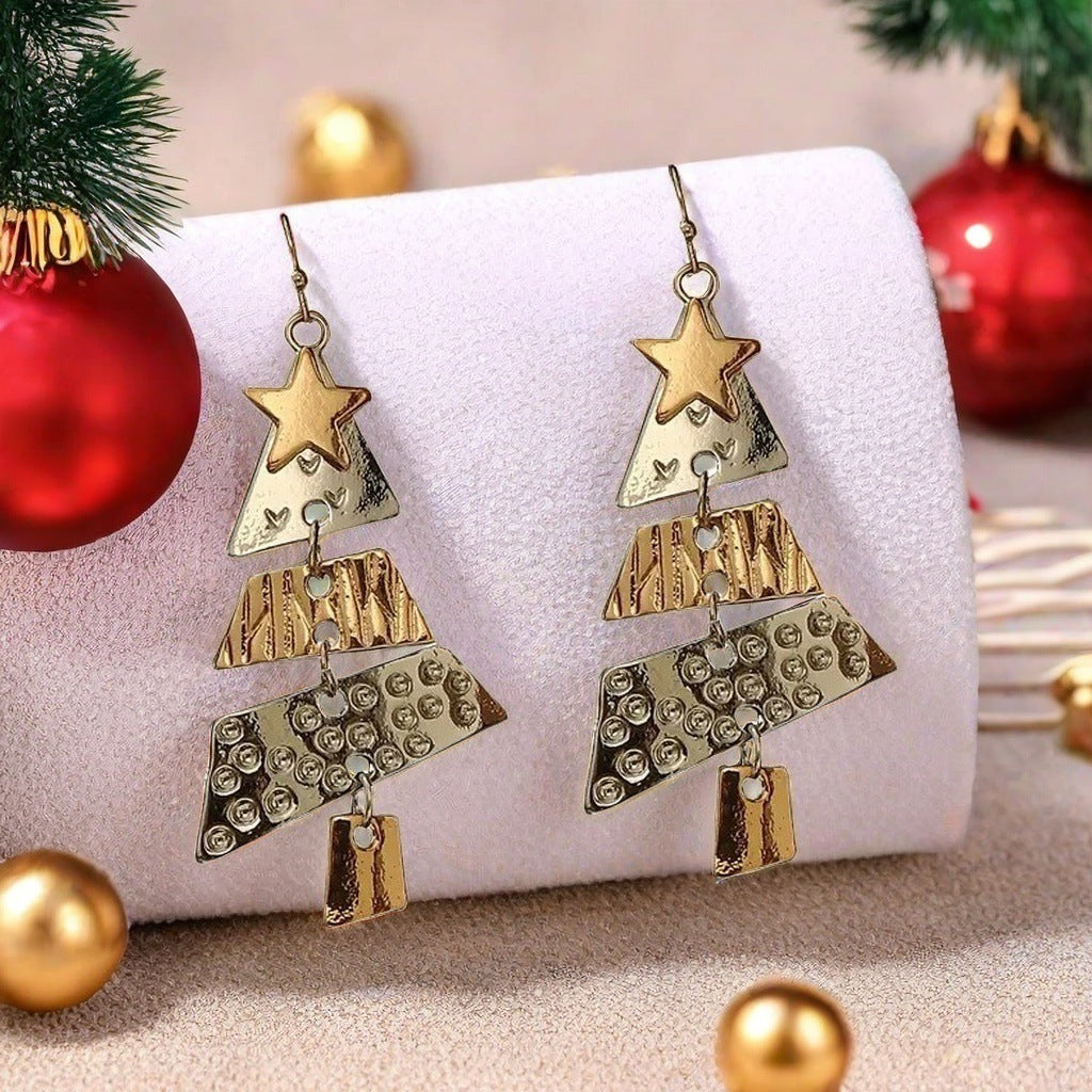 Festive Triple Tier Christmas Tree Dangle Earrings and Pendant Necklace Set-Theone Apparel