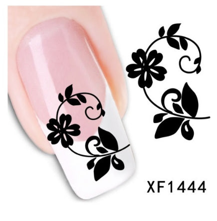 Floral and Botanical Black Nail Stickers for At Home Nails-XF1444-Theone Apparel