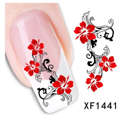 Floral and Botanical Black Nail Stickers for At Home Nails-XF1441-Theone Apparel