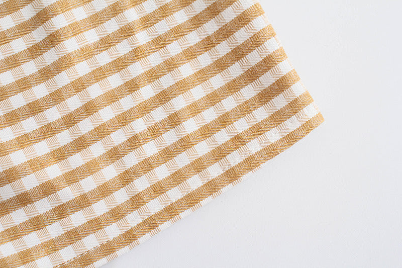 Flowy Khaki Plaid Dress with Elastic Waist for Leisure Wear-Theone Apparel