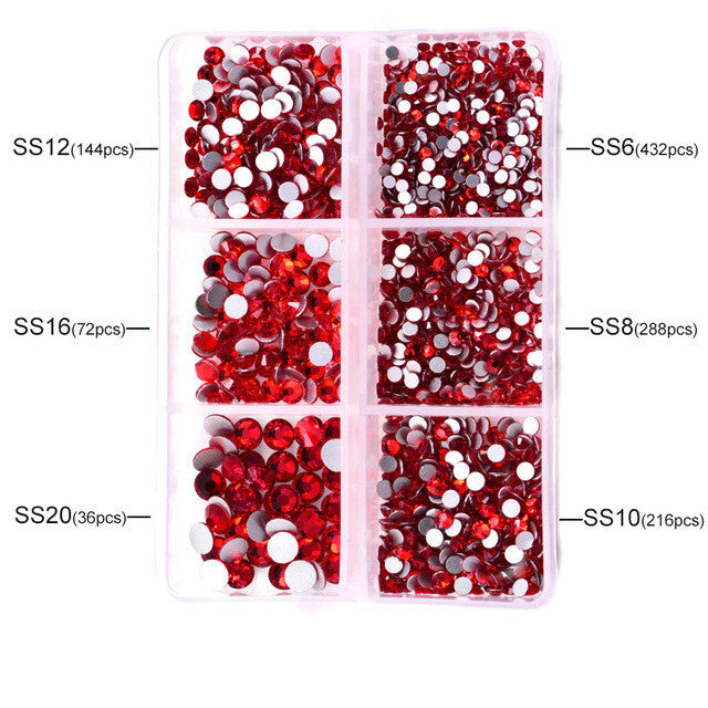 Glass Rhinestone Jewel Press on Adornments for DIY Nails-Red-Theone Apparel