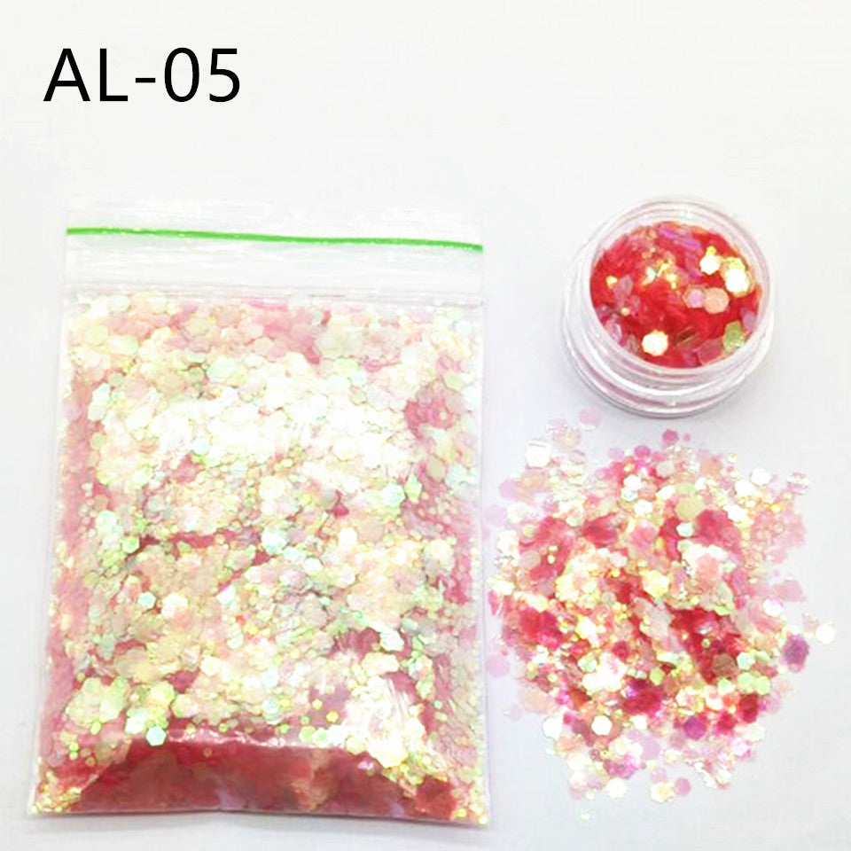 Glittery Sequin Nail Powder for Nail Art and Decoration-AL Colorful Pink-Theone Apparel