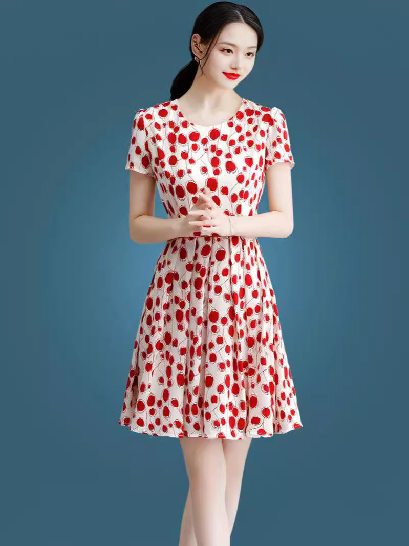 High-End Polka Dot Ice Silk Dress for Luxurious Summer Styling-Theone Apparel