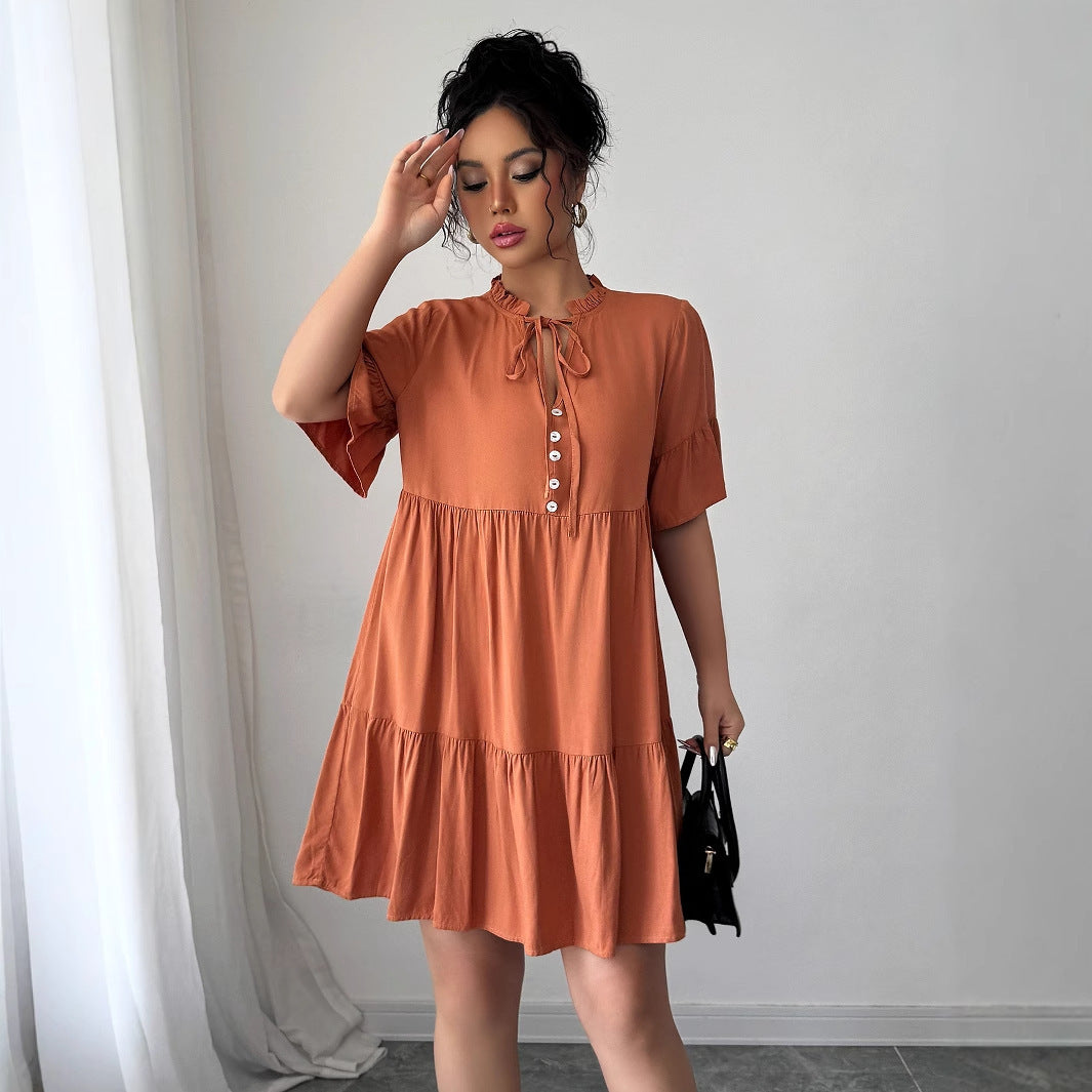 High-Grade Lace-Up Solid Color Dress with Simply Elegant Style-Orange-Theone Apparel