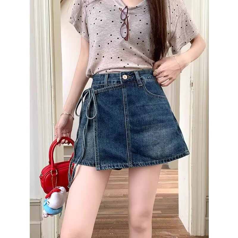 High Waist Denim Skirt Shorts For Playful Summer Outfits-Theone Apparel