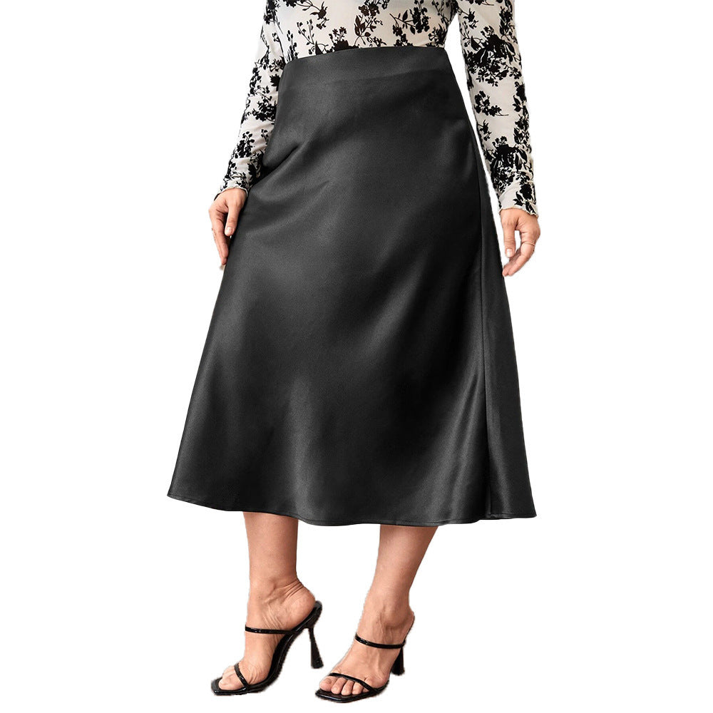 High Waist Satin Skirt With Zipper And Flowing Hem-Theone Apparel