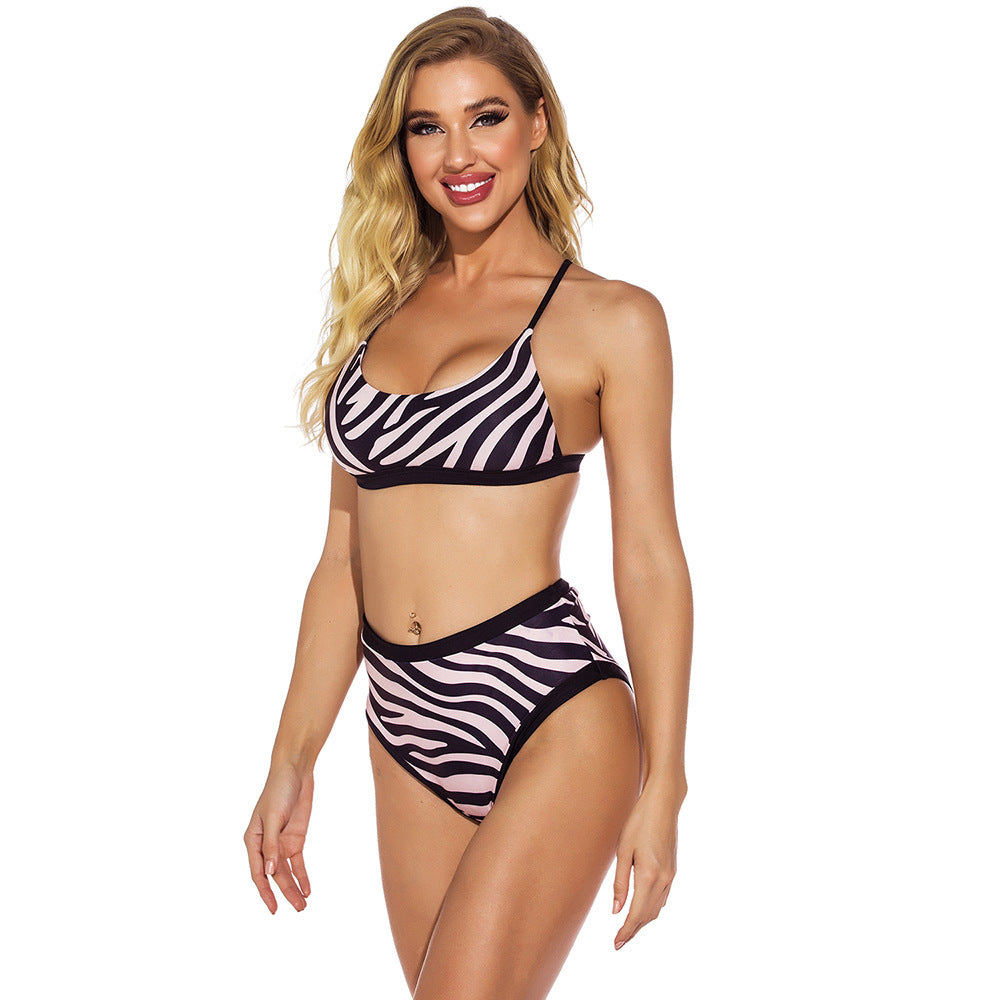 High-Waist Split Printed Bikini for Stylish Summer Days-Theone Apparel