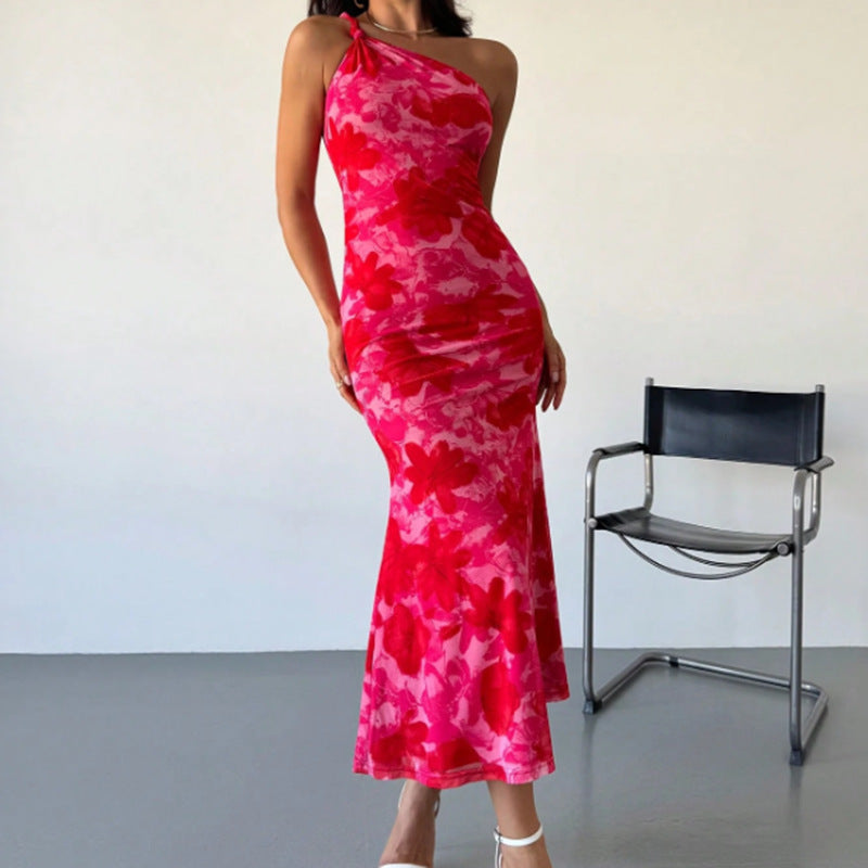 Irregular Pattern Sling Dress with Shoulder Belt Accent for Statement Style-Theone Apparel