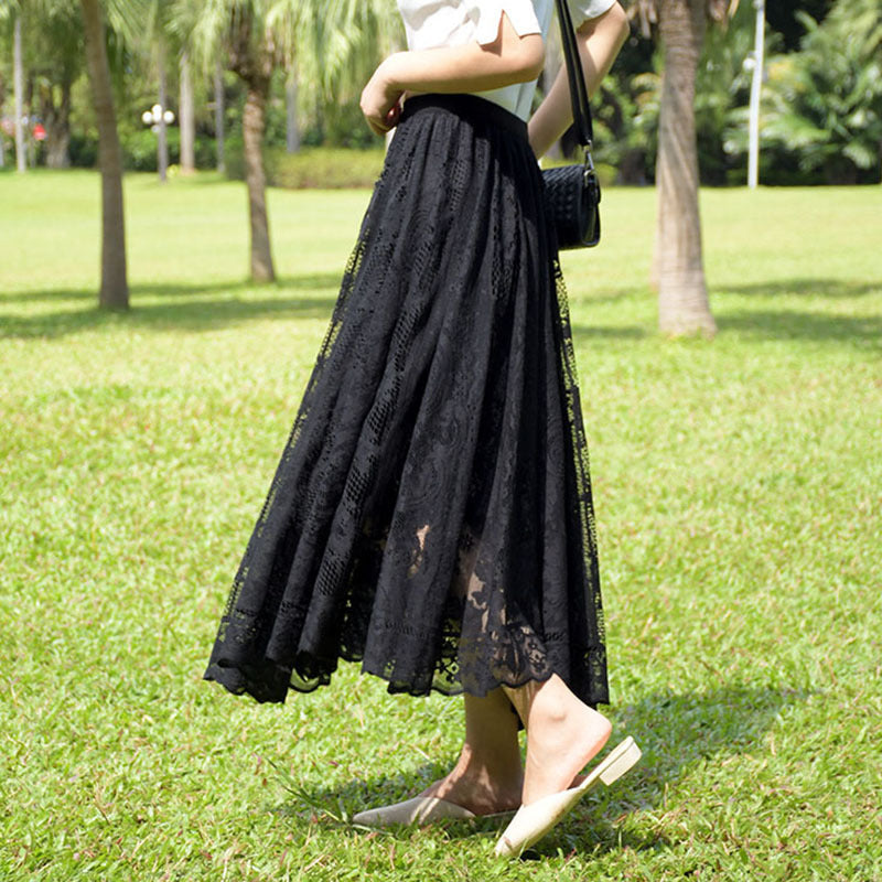 Korean Style High Waist Crocheted Lace Skirt For Delicate Beauty-Theone Apparel