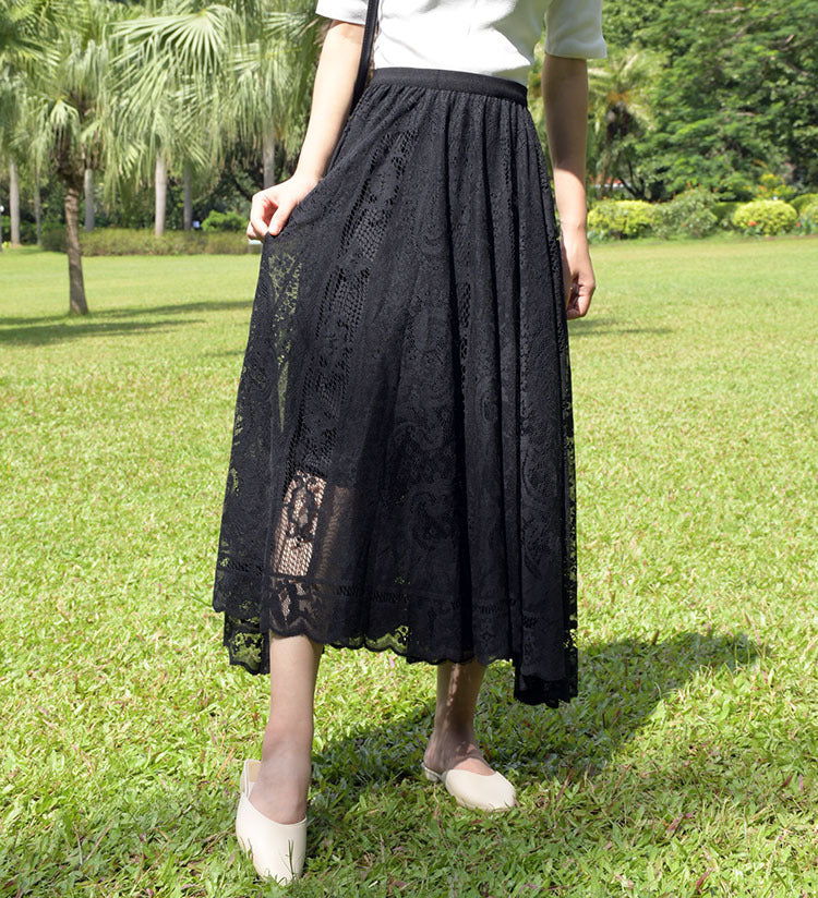 Korean Style High Waist Crocheted Lace Skirt For Delicate Beauty-Theone Apparel