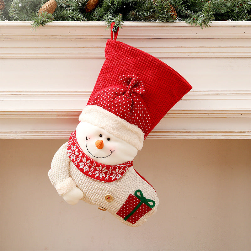 Large Red and White Snowman and Santa Claus 3D Christmas Stocking-Snowman-Theone Apparel