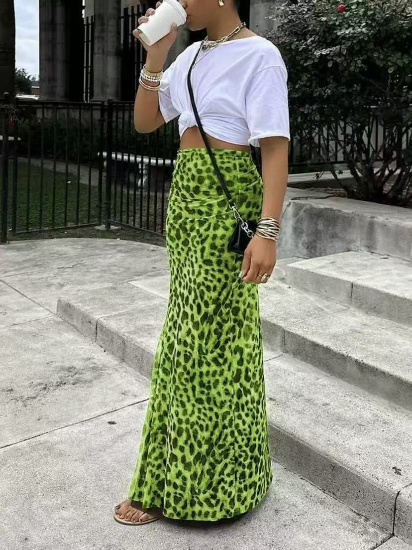 Leopard Print High Waist Skirt For Elegant Bold Looks-Green-Theone Apparel