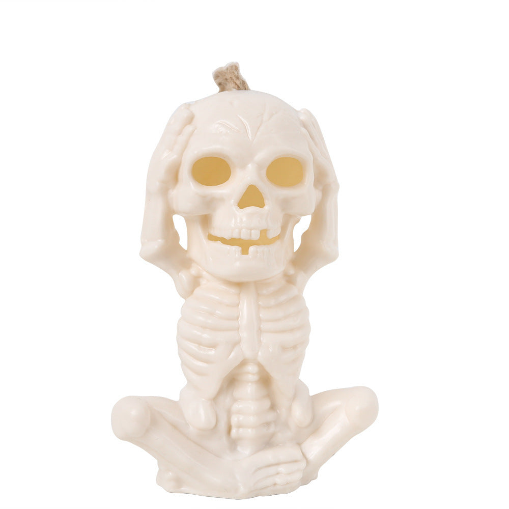 Light Up Skull in Yoga Pose Halloween Decoration in Multiple Colors-White-Theone Apparel