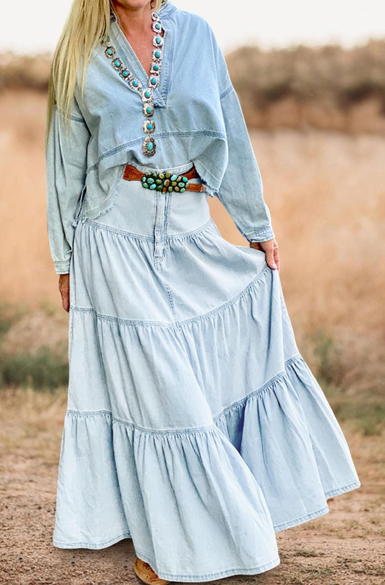 Low Waist Distressed Denim Skirt For Laid Back Vacations-Theone Apparel