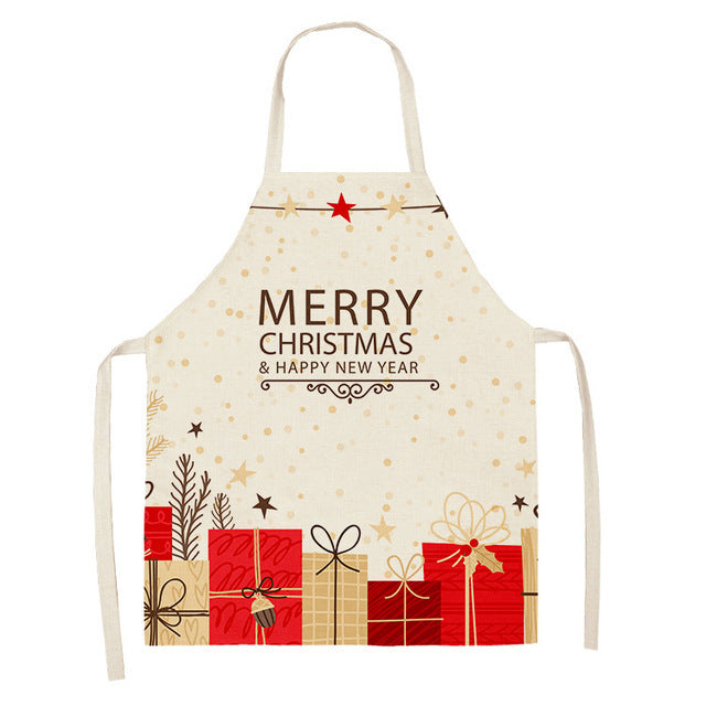 Merry Christmas Cotton-Linen Blend Self-Tie Adjustable Apron in Assorted Styles-Theone Apparel