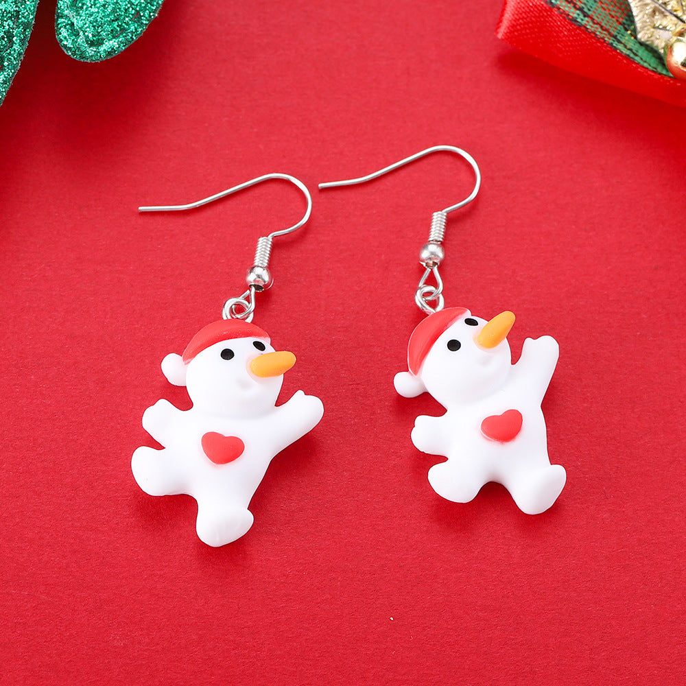 Playful Novelty Fish-Hook Christmas Dangle Earrings for Women & Kids in Assorted Styles-Love Snowman-Theone Apparel