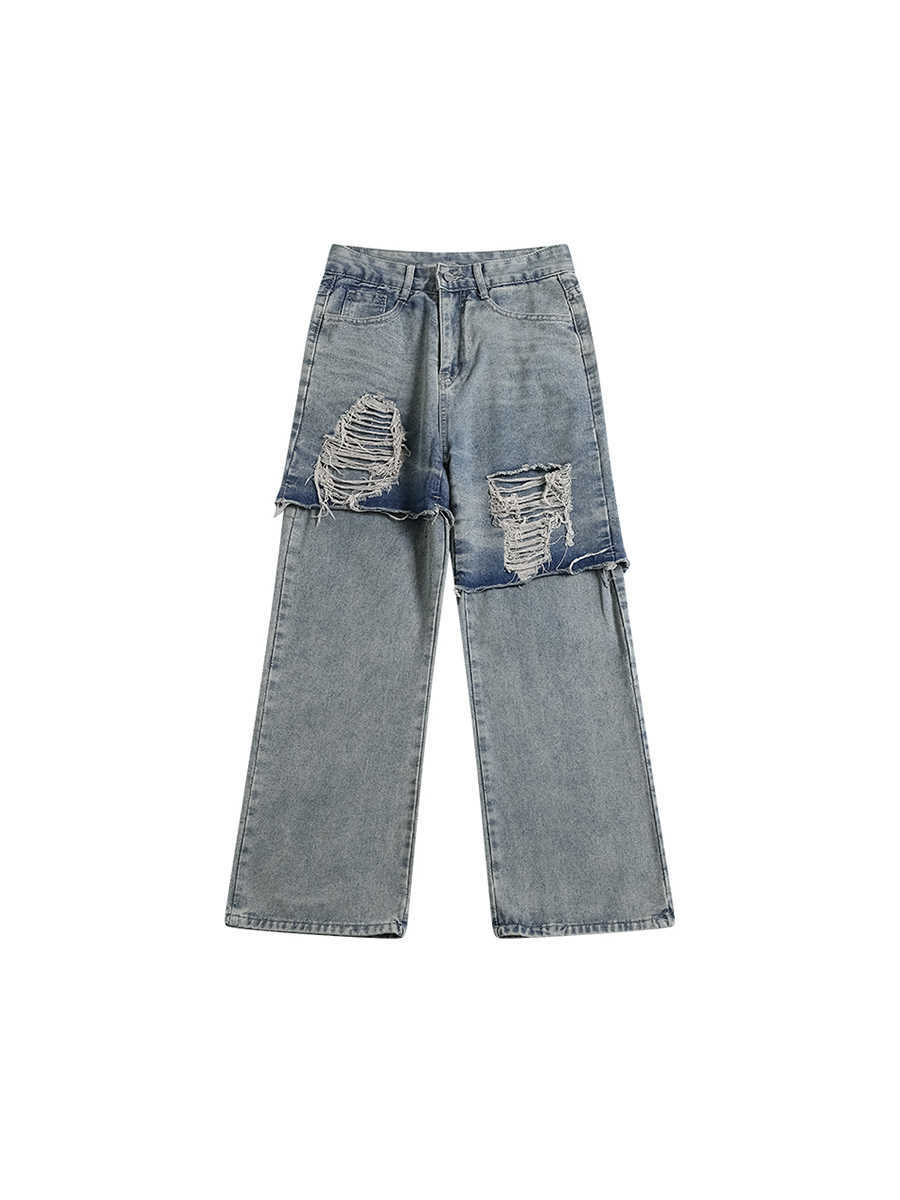 Plus-Size Mud-Dyed Ripped Jeans with Casual Rugged Energy-Theone Apparel