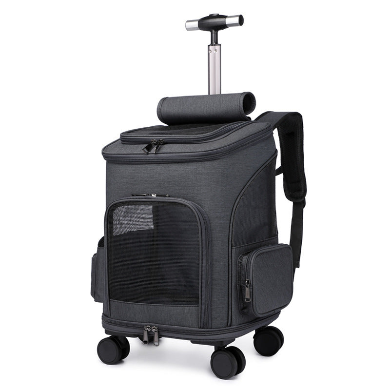 Portable Folding Trolley Pet Backpack With Smooth Rolling Wheels-Dark Grey-Theone Apparel